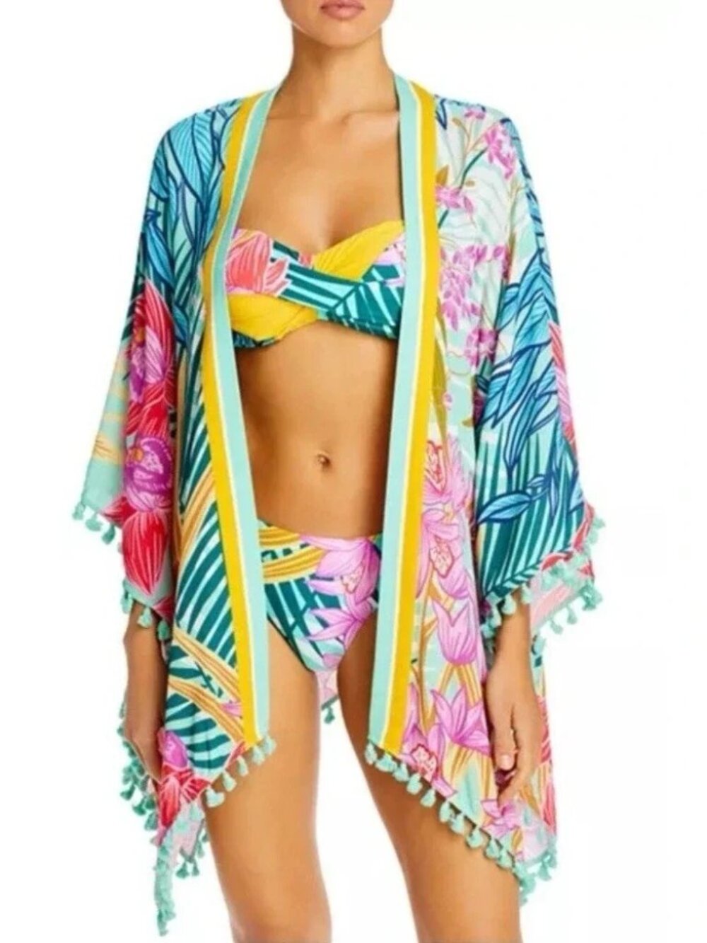 NWT Trina Turk Terra Nostra Open Tassel Kimono Cover Up One Piece